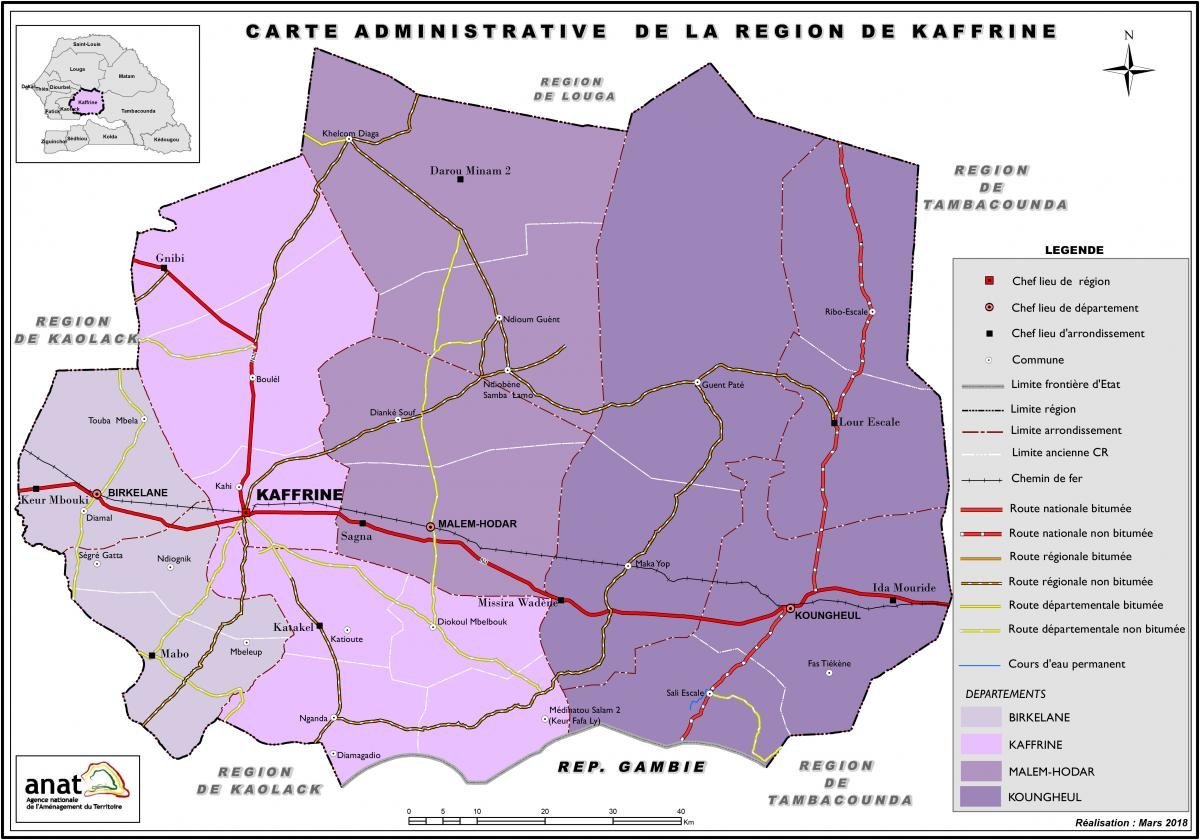 Carte administrative de la région de Kaffrine