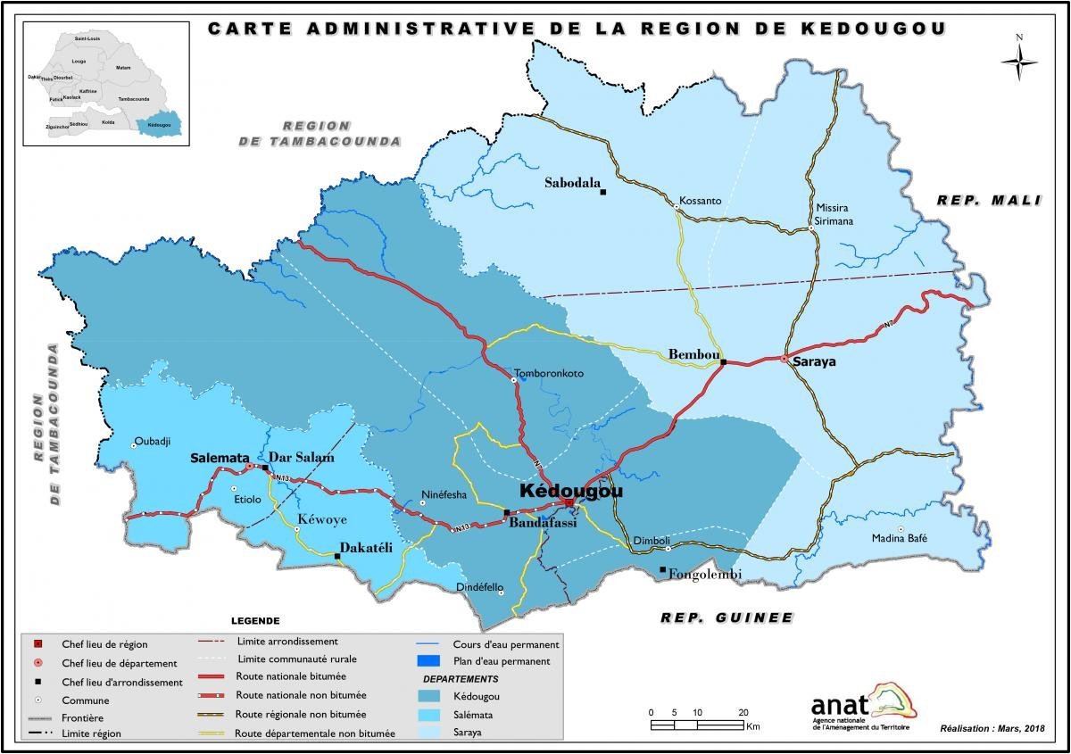 Carte administrative de la région de Kédougou