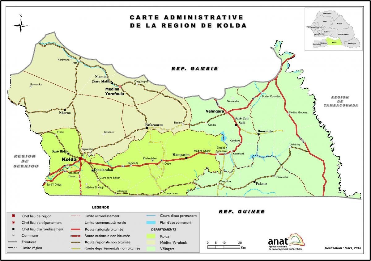 Carte administrative de la région de Kolda