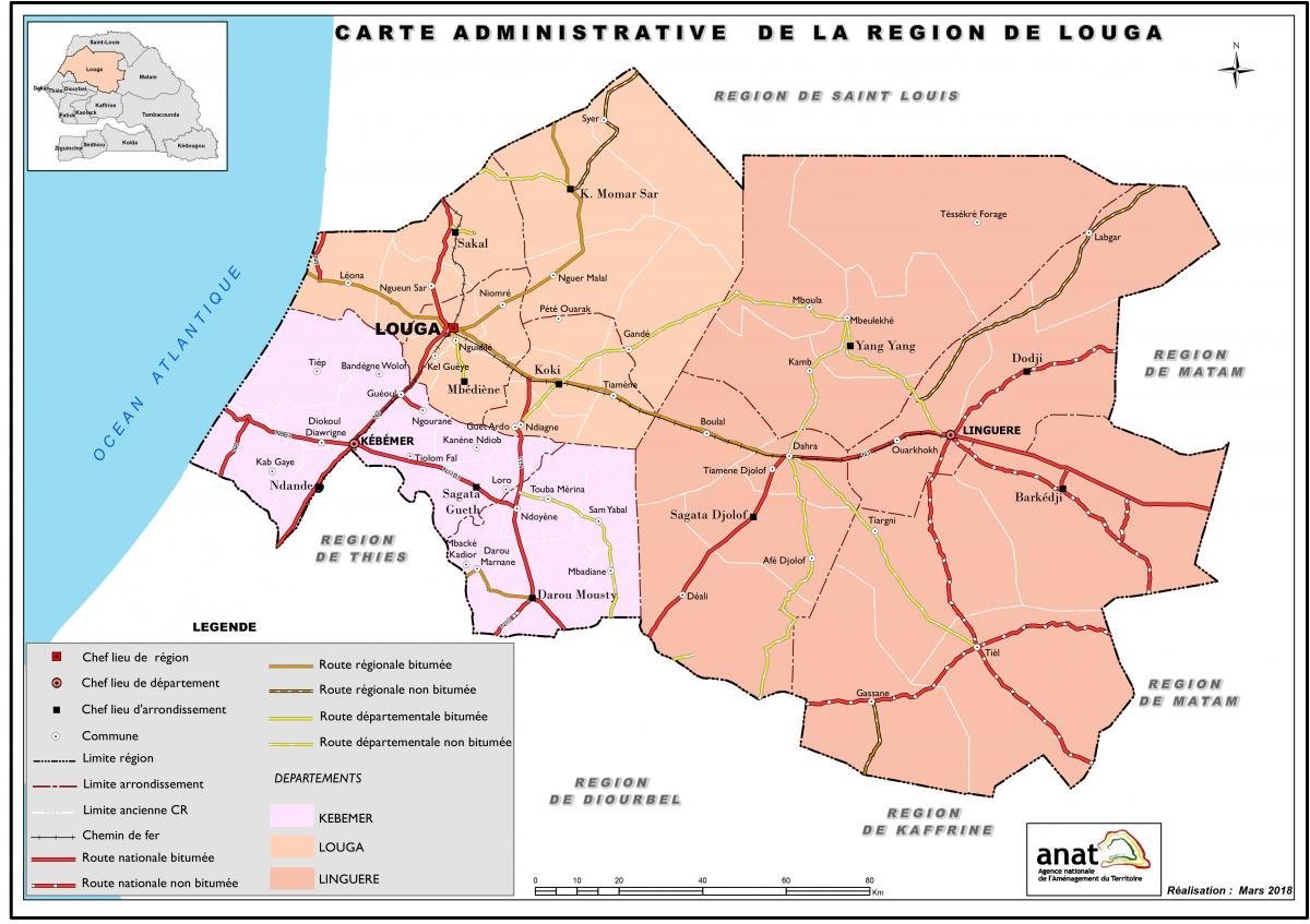 Carte administrative de la région de Louga