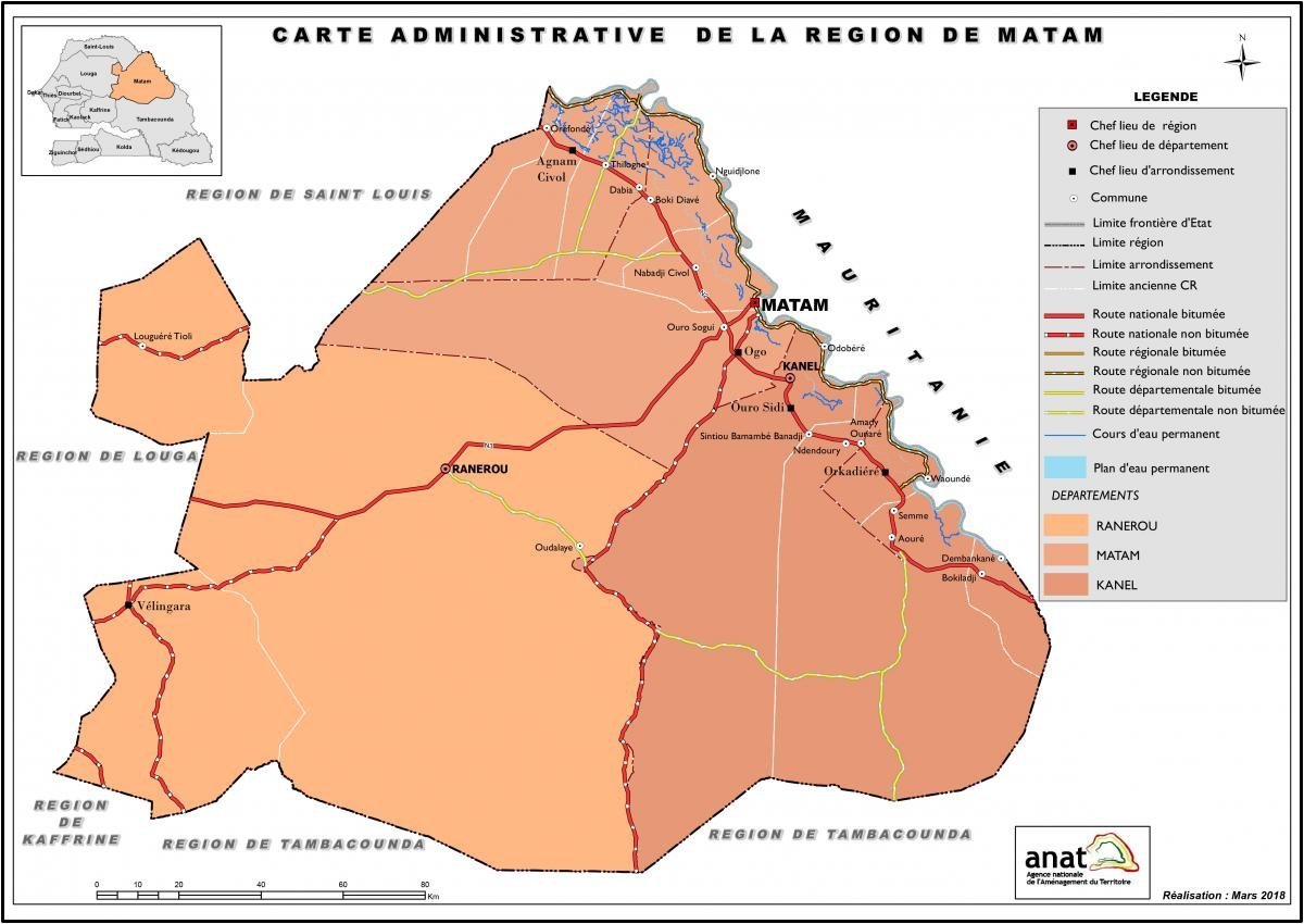 Carte administrative de la région de Matam